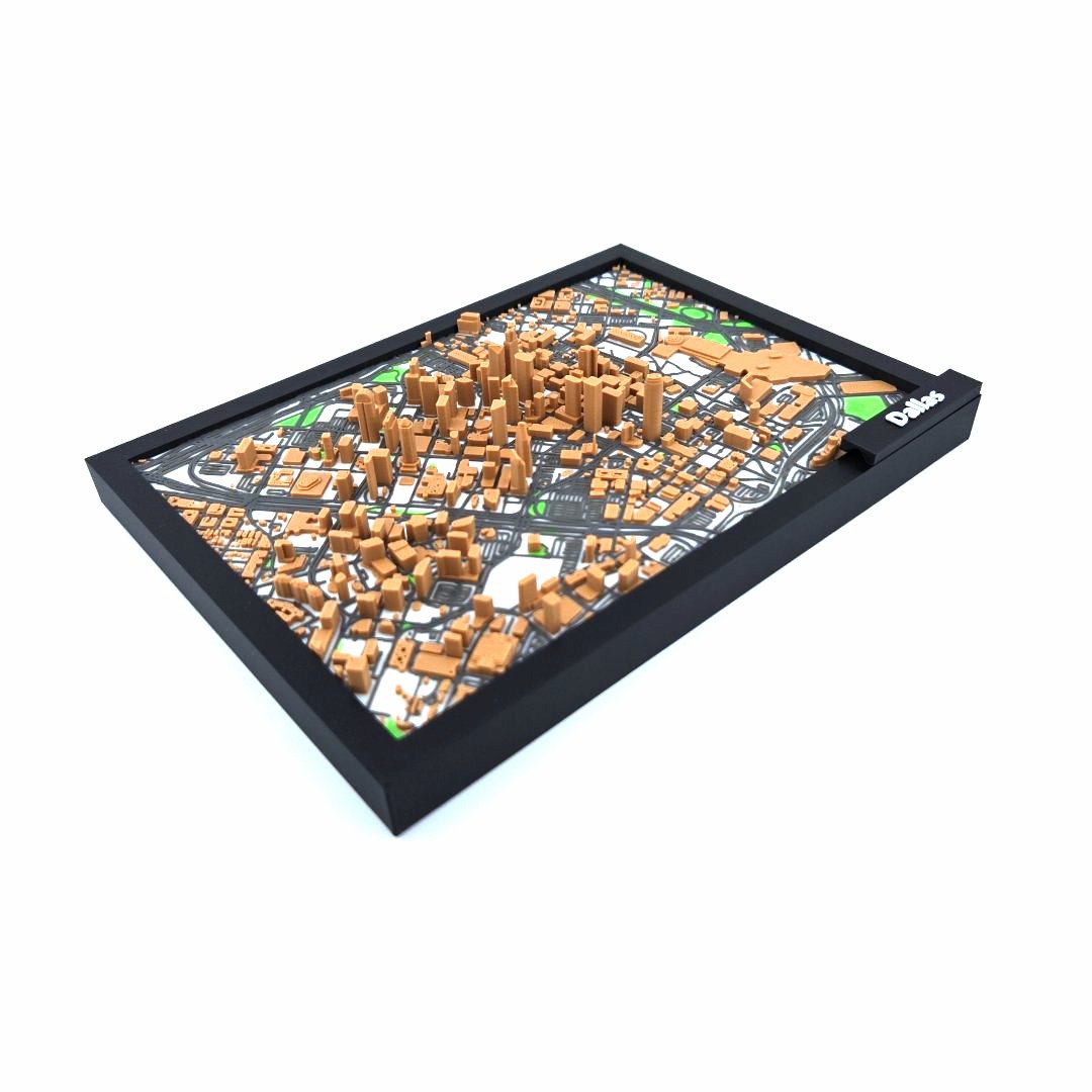 3D Miniature Model of Downtown Dallas – Framed Architectural Cityscape with Landmarks