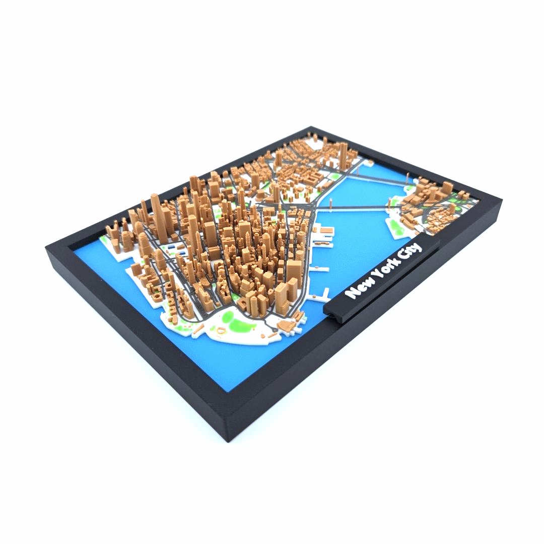 3D Miniature Model of New York City – Framed Architectural Cityscape with Landmarks
