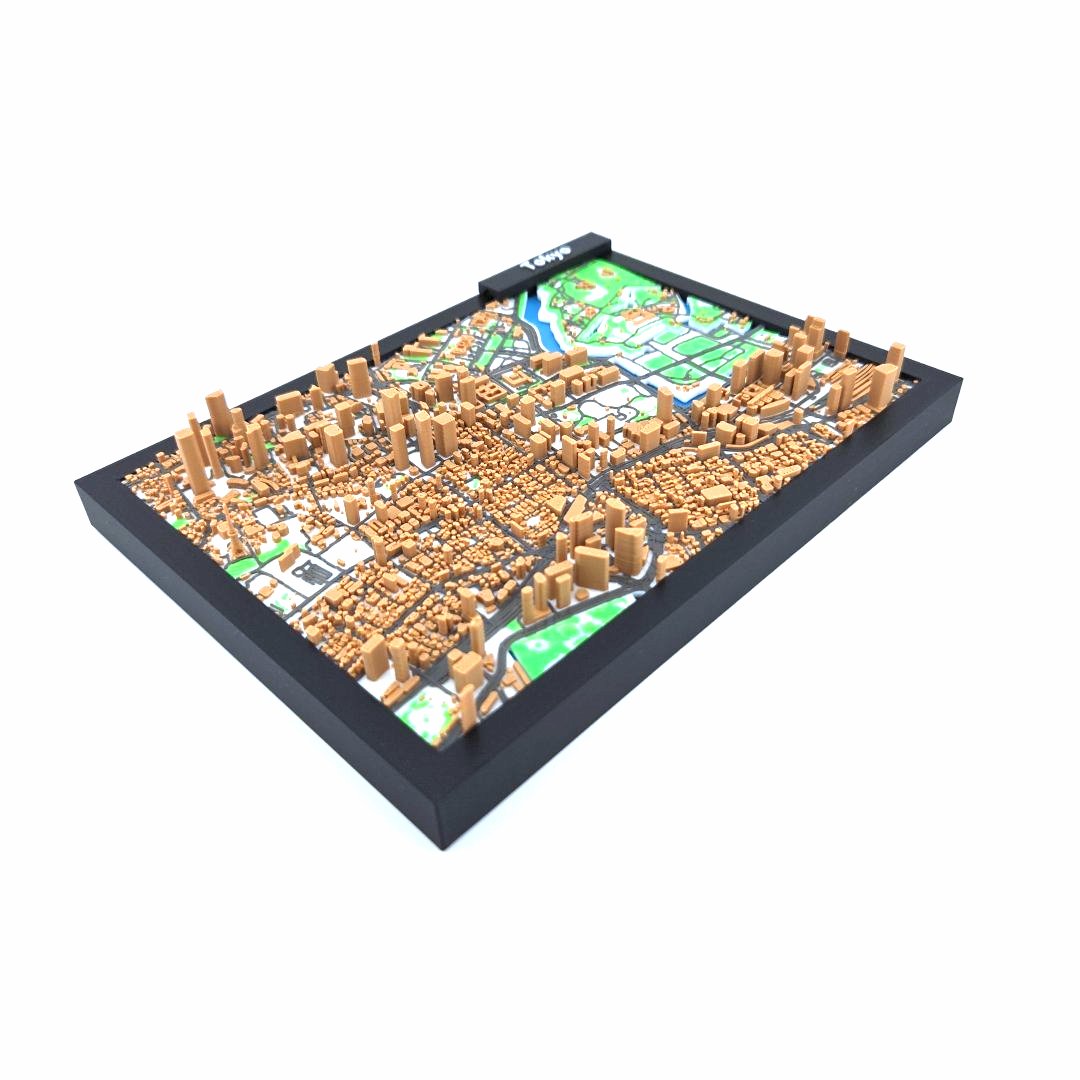 3D Miniature Model of Tokyo – Framed Architectural City Map with Urban Landmarks