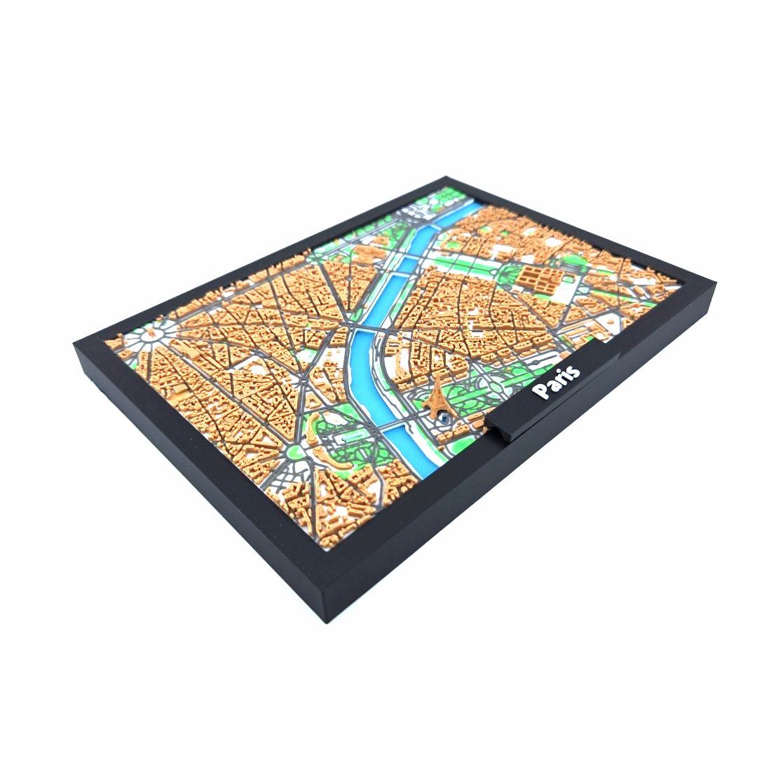 3D Miniature Model of Paris – Framed Architectural City Map with Iconic Urban Layout
