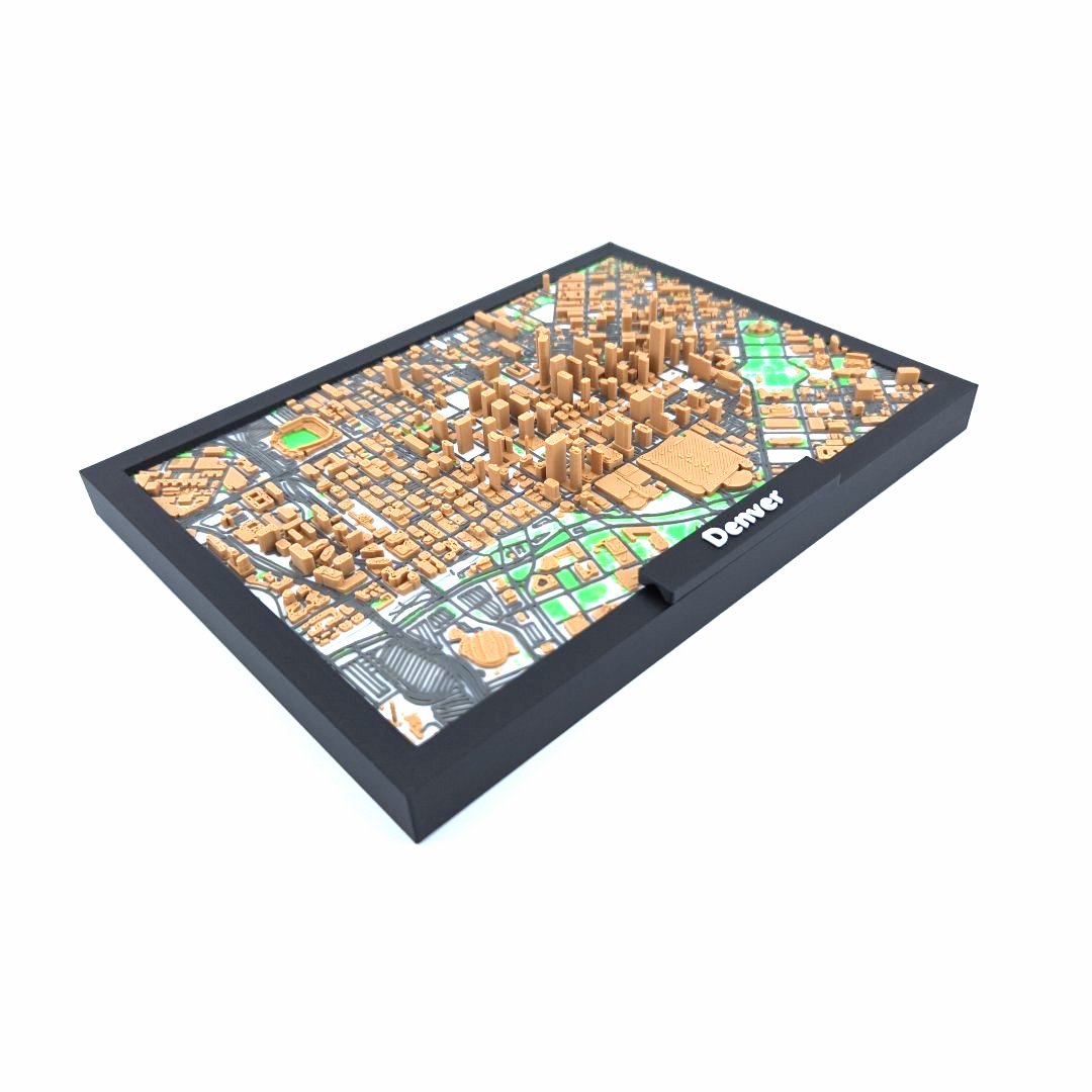 3D Miniature Model of Downtown Denver – Framed Architectural Cityscape with Landmarks