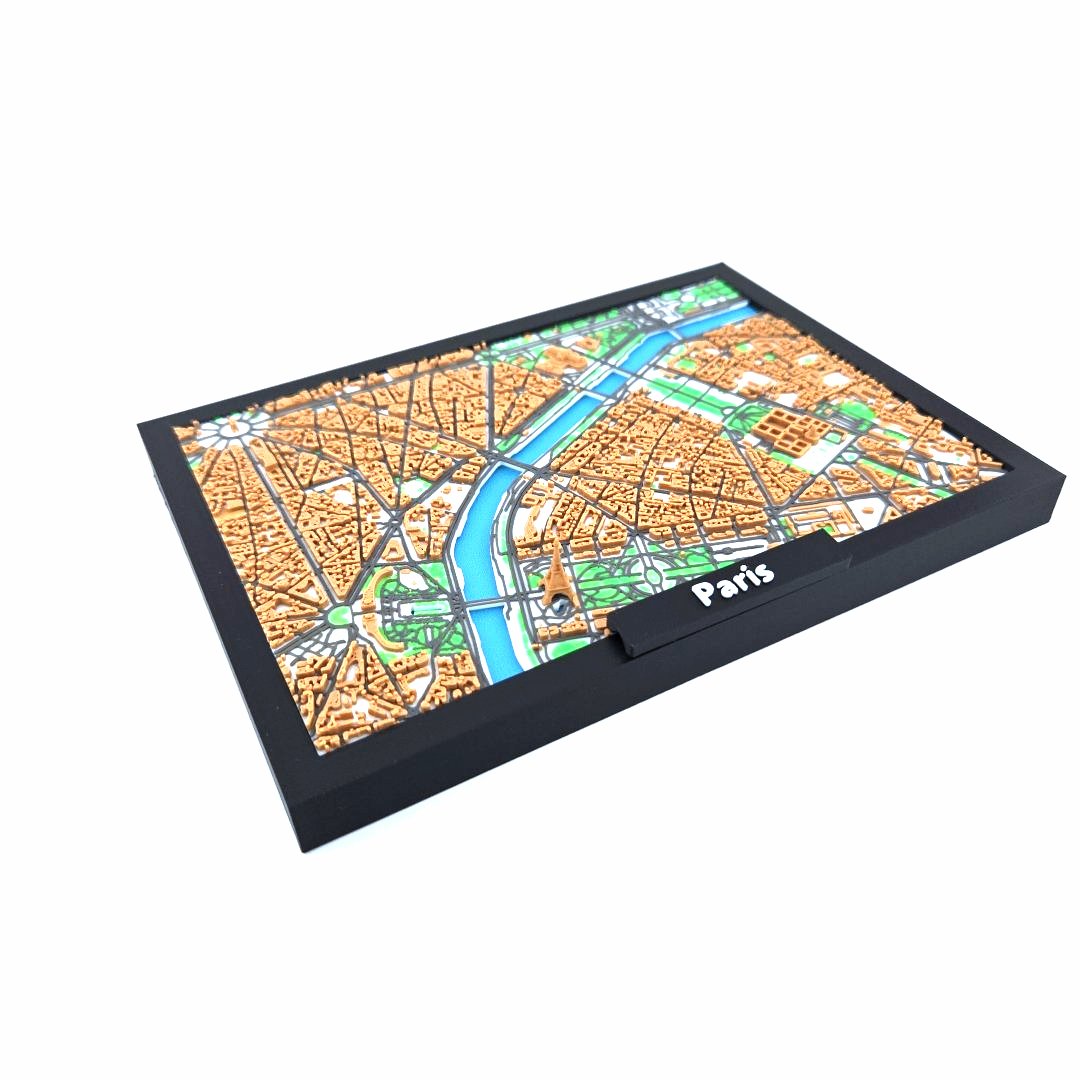 3D Miniature Model of Paris – Framed Architectural City Map with Iconic Urban Layout