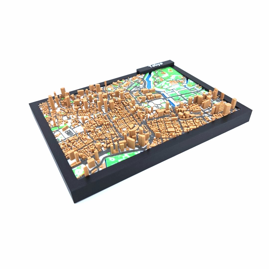 3D Miniature Model of Tokyo – Framed Architectural City Map with Urban Landmarks