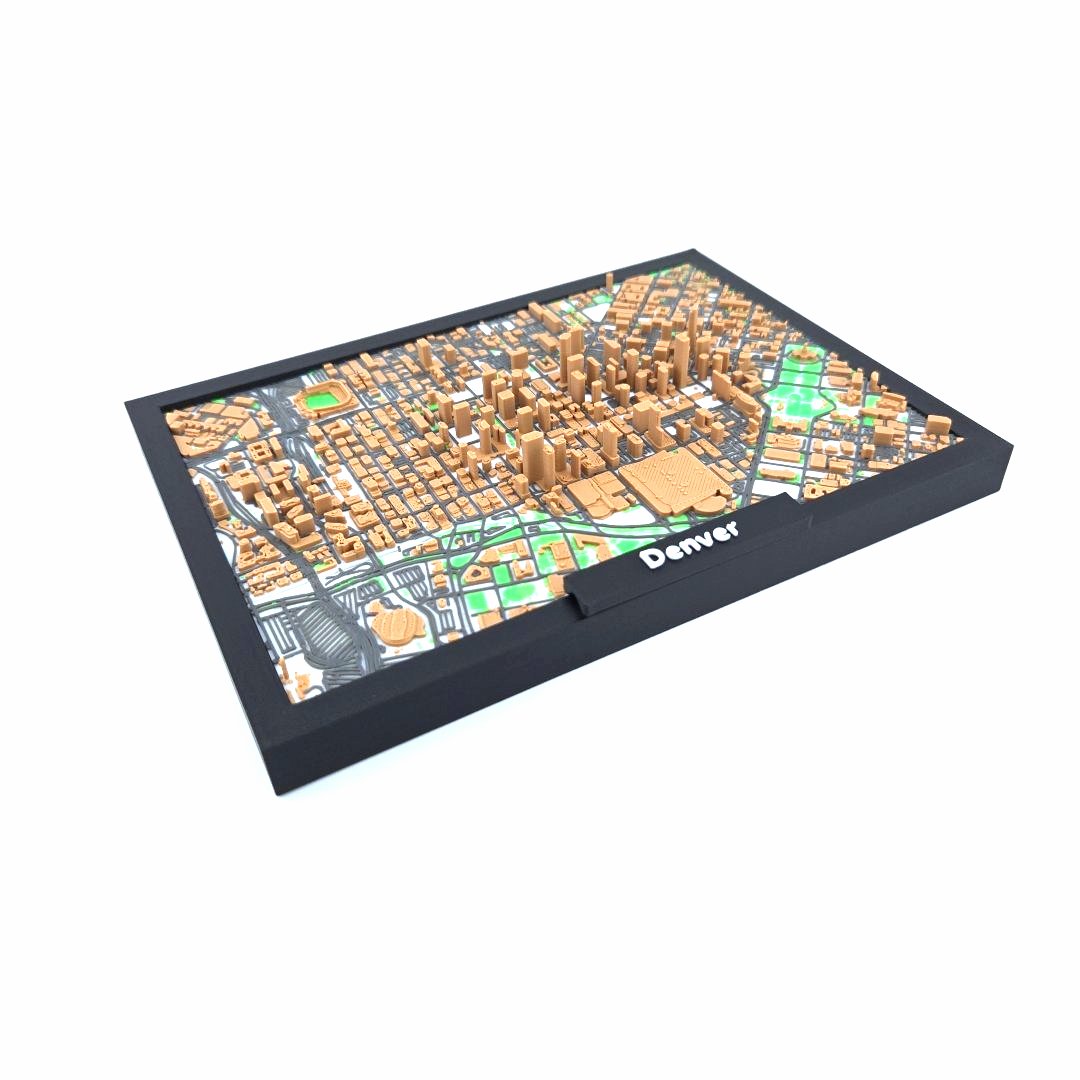 3D Miniature Model of Downtown Denver – Framed Architectural Cityscape with Landmarks