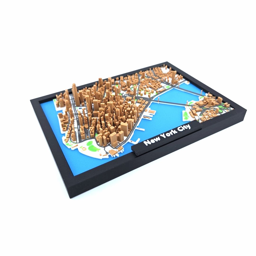 3D Miniature Model of New York City – Framed Architectural Cityscape with Landmarks