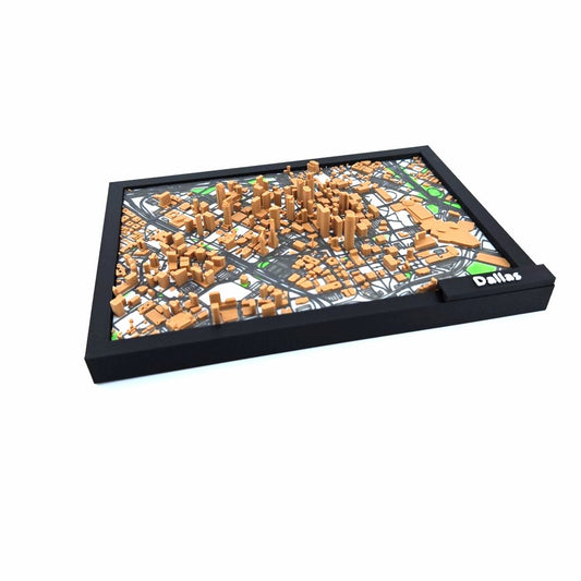 3D Miniature Model of Downtown Dallas – Framed Architectural Cityscape with Landmarks