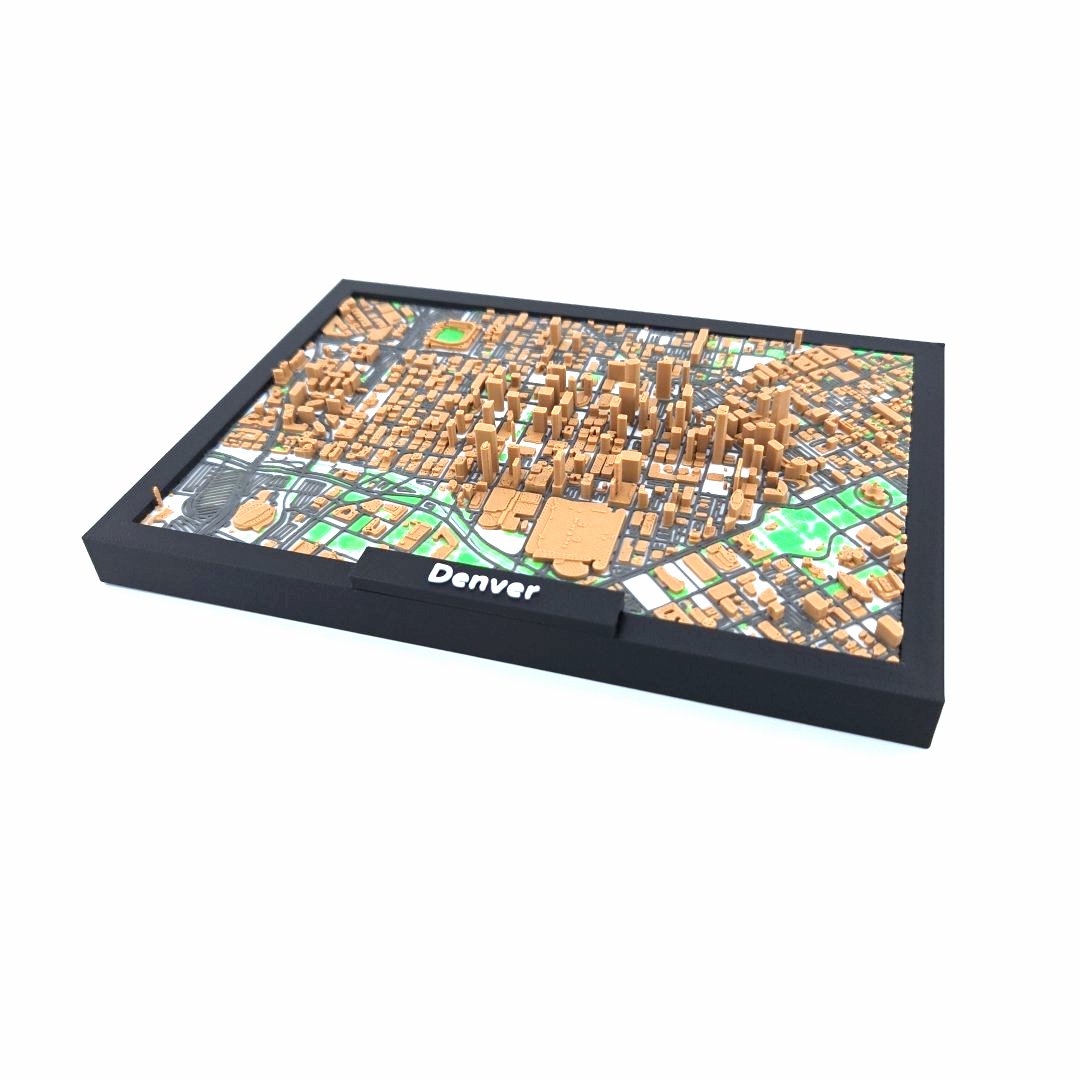 3D Miniature Model of Downtown Denver – Framed Architectural Cityscape with Landmarks