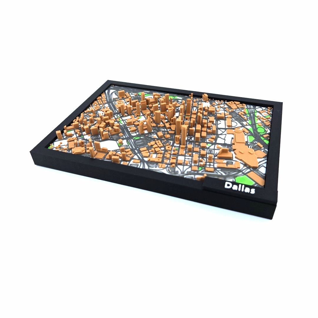 3D Miniature Model of Downtown Dallas – Framed Architectural Cityscape with Landmarks