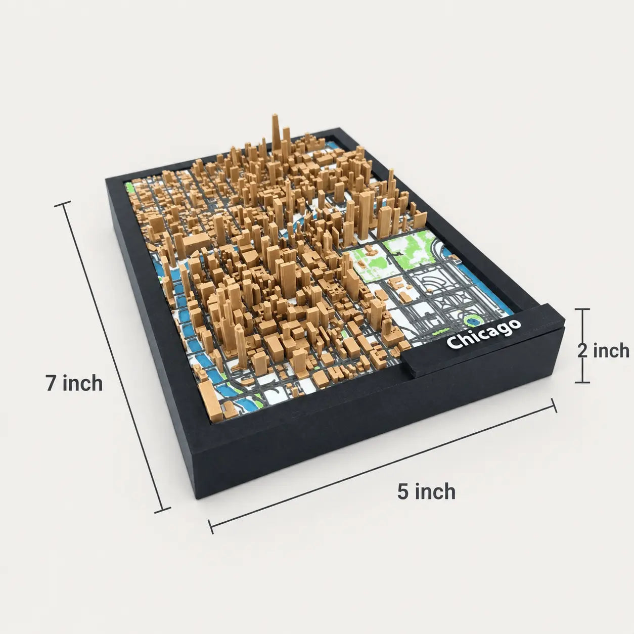 Chicago downtown 3D city map close up framed skyline detail