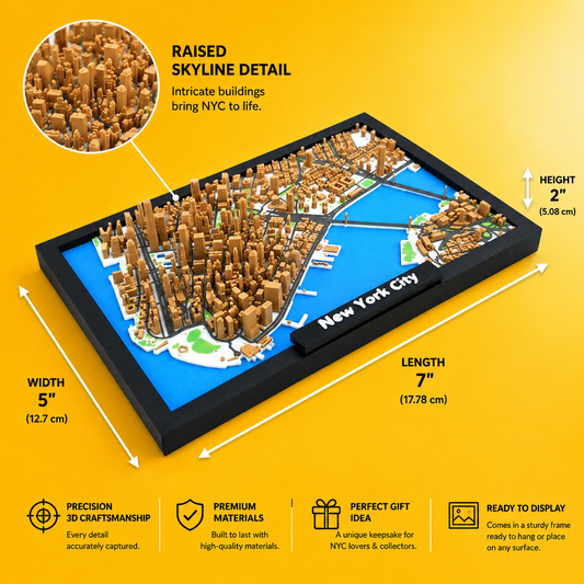 New York City 3D Map - Framed Skyline Model