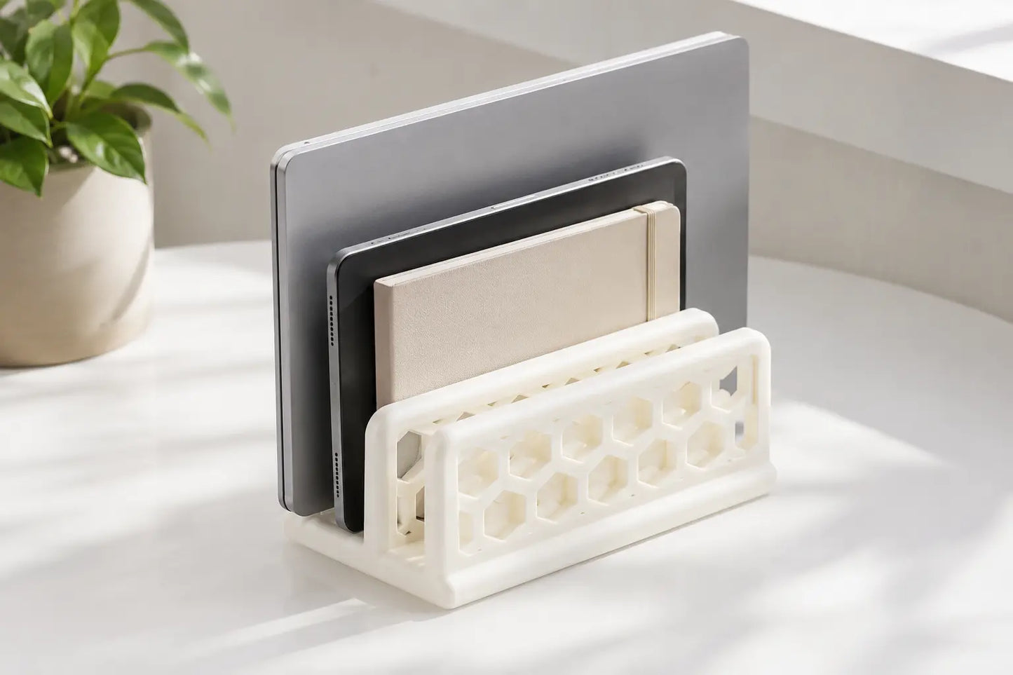 Vertical Laptop Dock - White Honeycomb Desk Dock Sancticraft