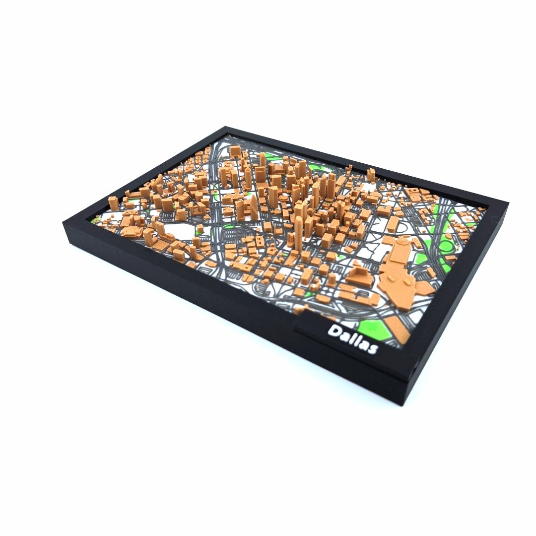 3D Miniature Model of Downtown Dallas – Framed Architectural Cityscape with Landmarks