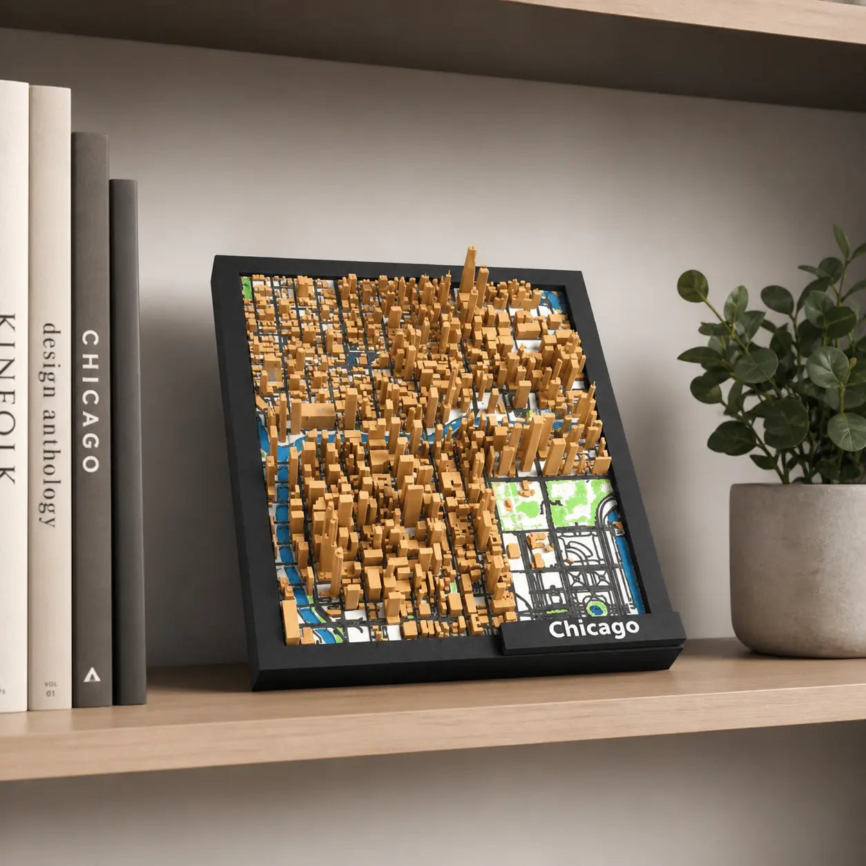 Framed Chicago skyline miniature cityscape wall decor
