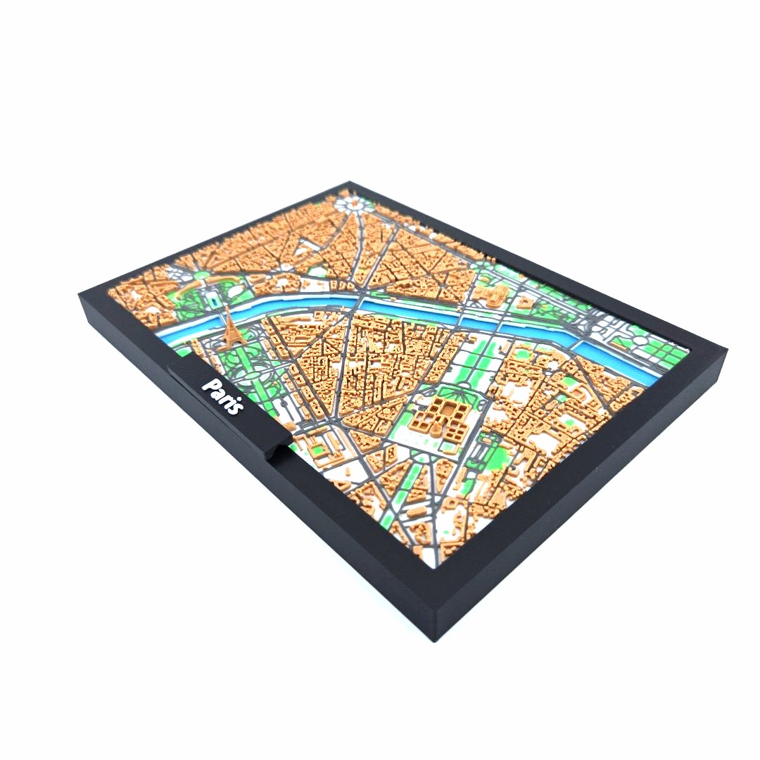 3D Miniature Model of Paris – Framed Architectural City Map with Iconic Urban Layout