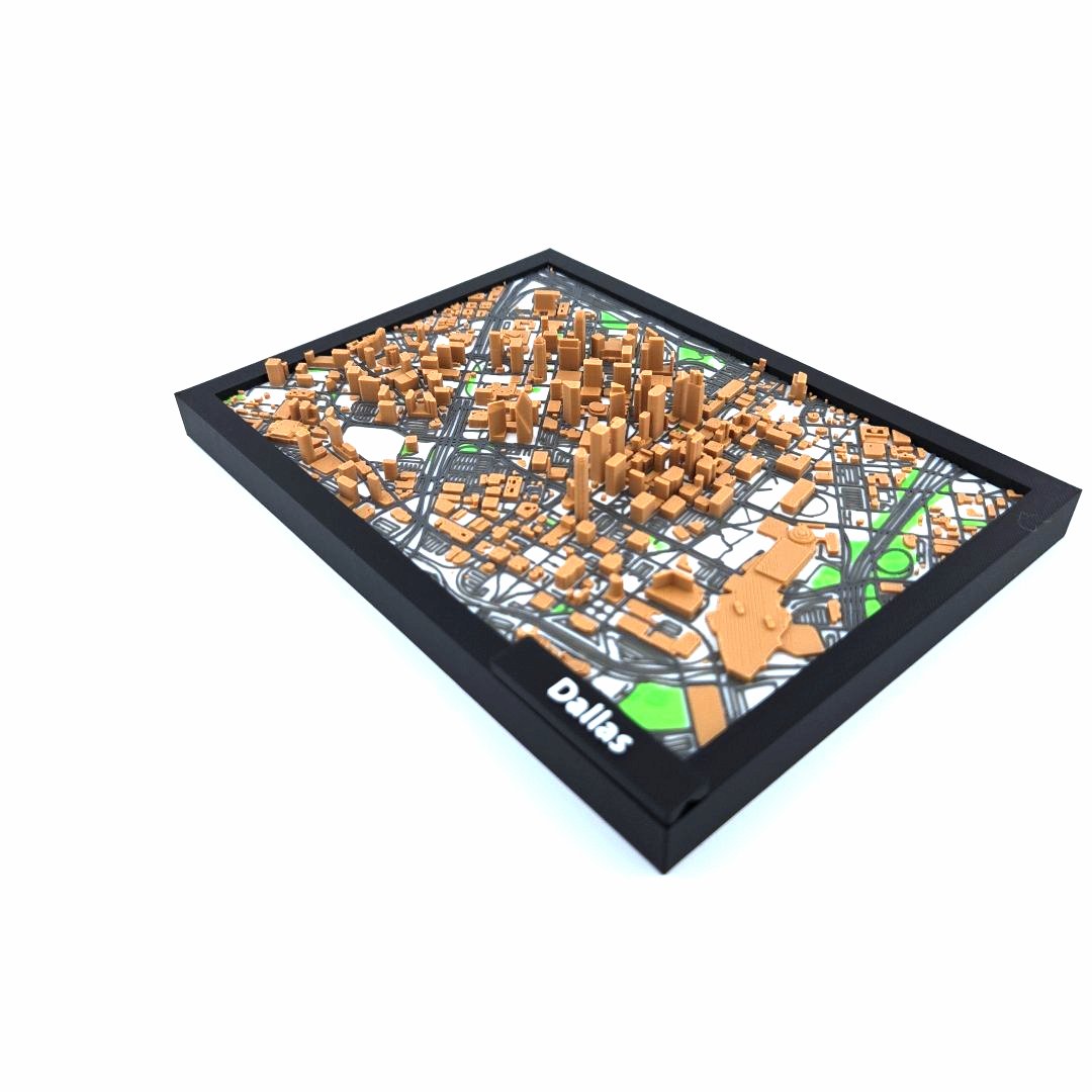 3D Miniature Model of Downtown Dallas – Framed Architectural Cityscape with Landmarks