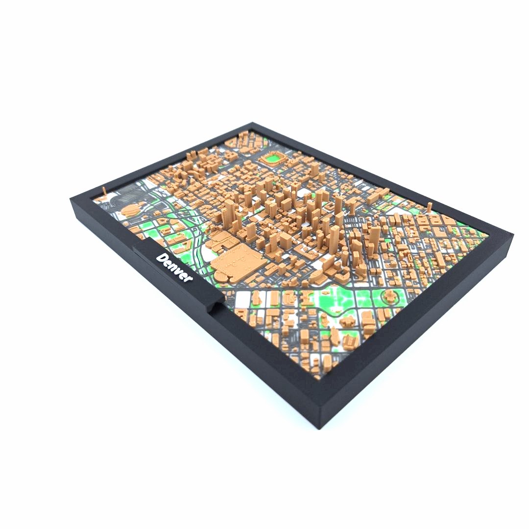 3D Miniature Model of Downtown Denver – Framed Architectural Cityscape with Landmarks