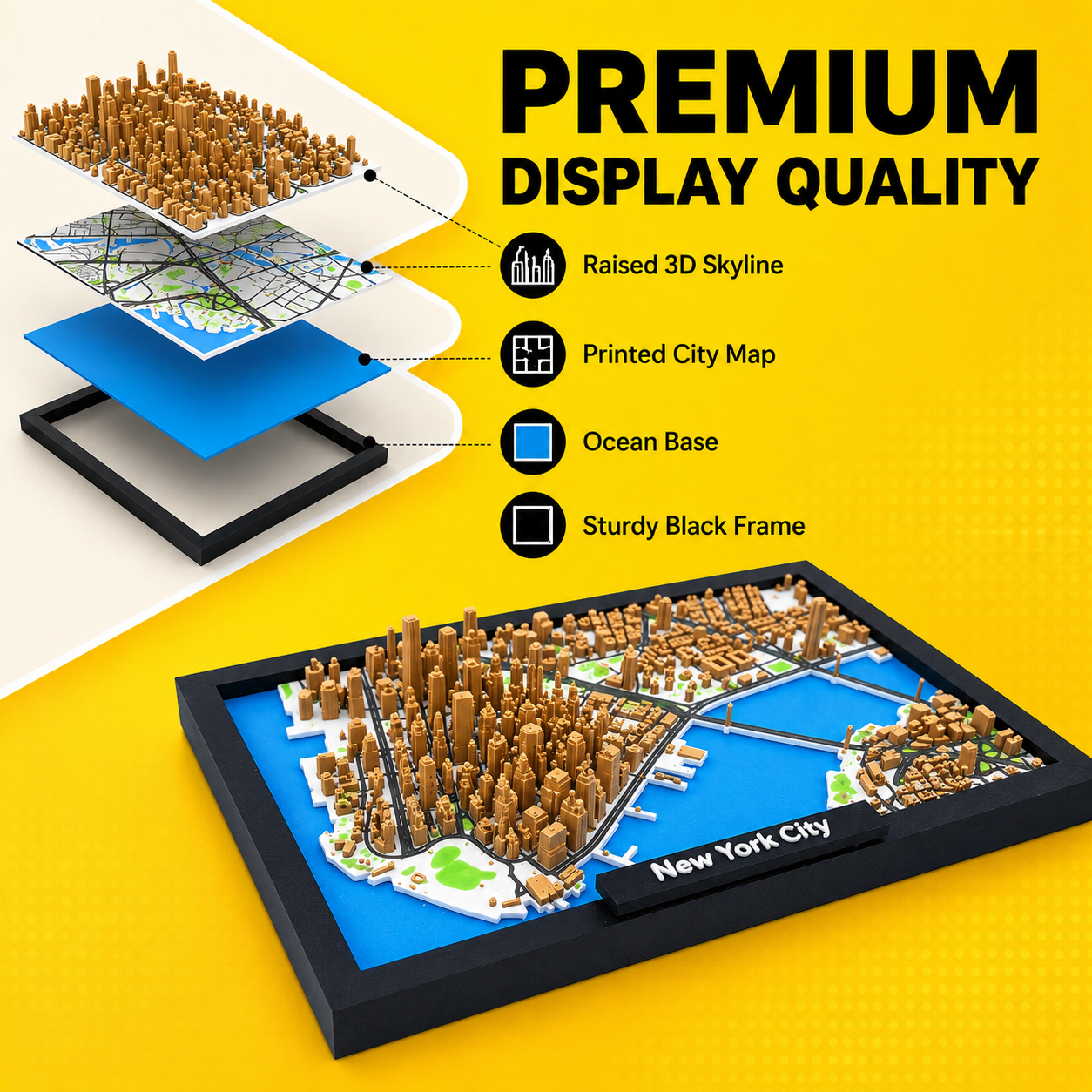 New York City 3D Map - Framed Skyline Model