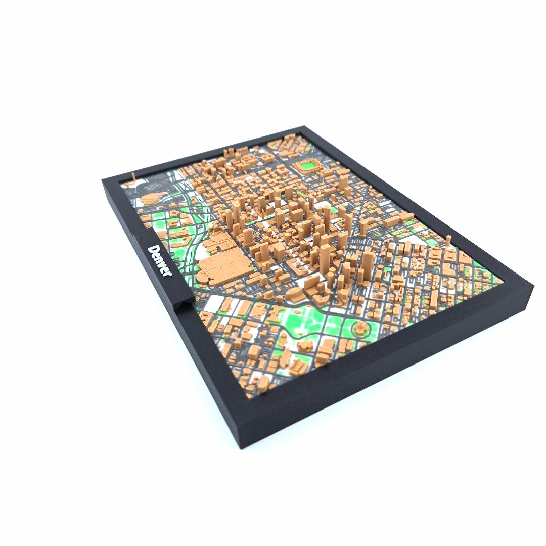 3D Miniature Model of Downtown Denver – Framed Architectural Cityscape with Landmarks
