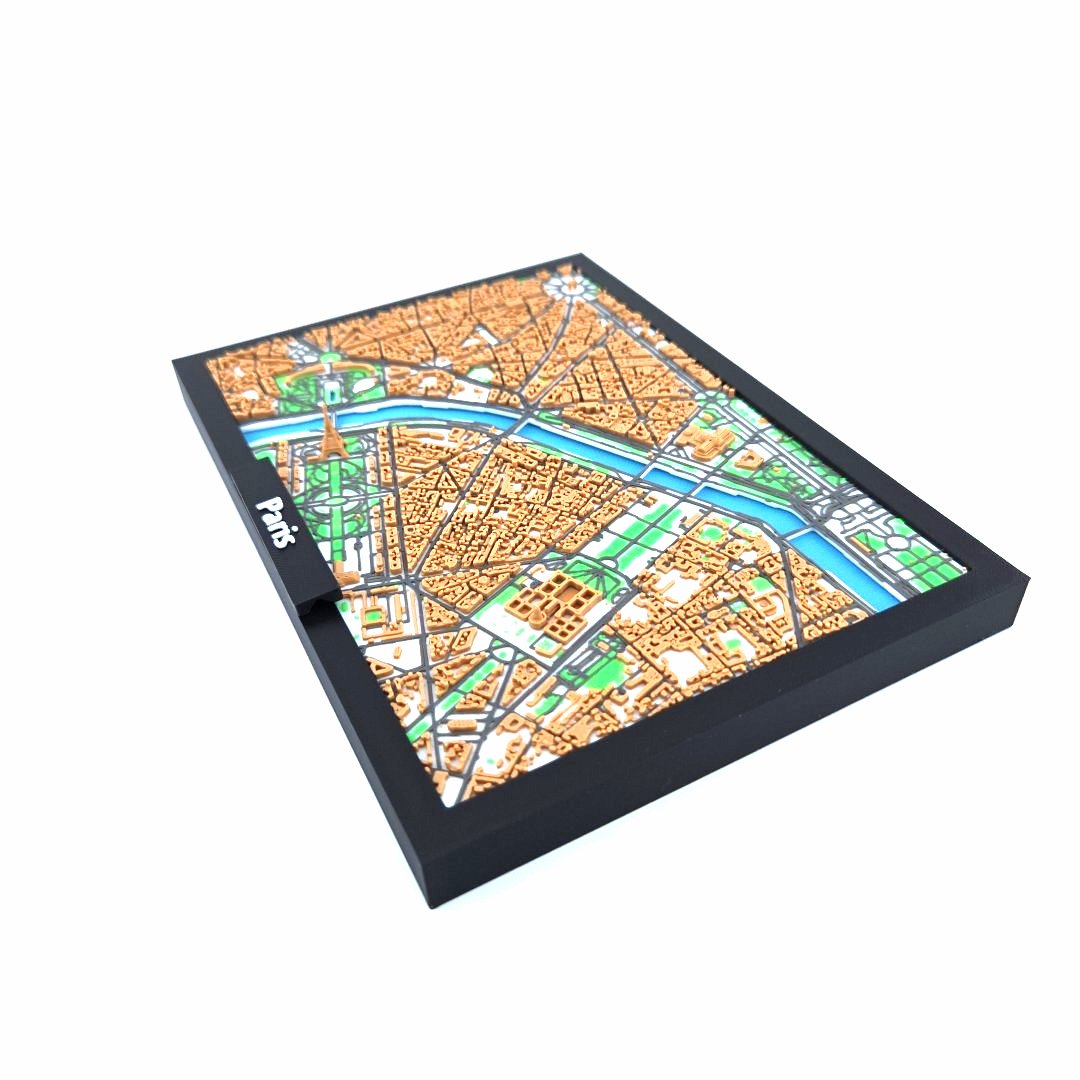 3D Miniature Model of Paris – Framed Architectural City Map with Iconic Urban Layout