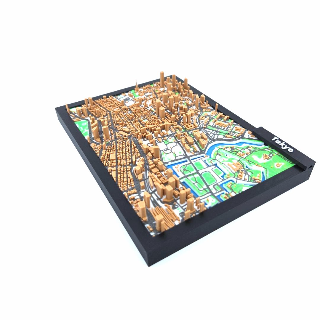 3D Miniature Model of Tokyo – Framed Architectural City Map with Urban Landmarks