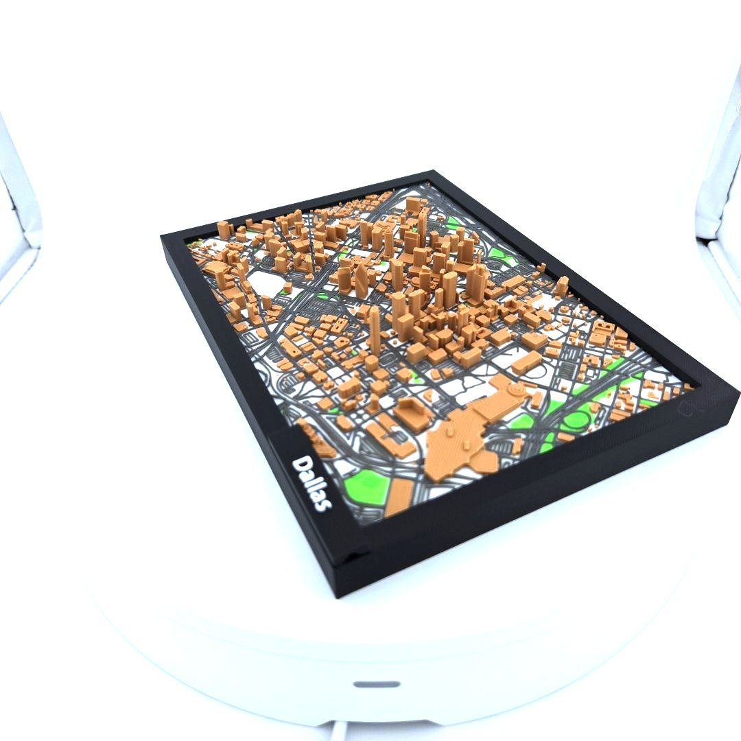 3D Miniature Model of Downtown Dallas – Framed Architectural Cityscape with Landmarks