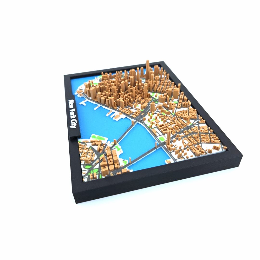 3D Miniature Model of New York City – Framed Architectural Cityscape with Landmarks
