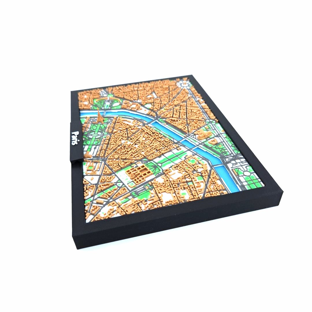 3D Miniature Model of Paris – Framed Architectural City Map with Iconic Urban Layout