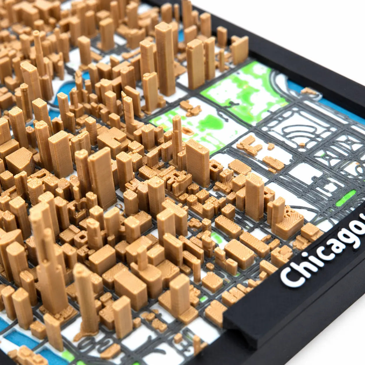 Chicago downtown architectural map side angle display