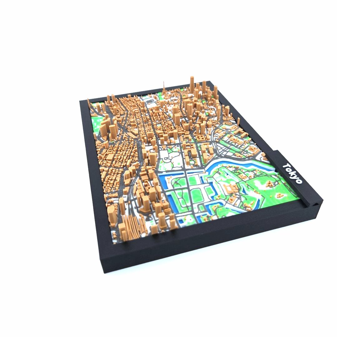 3D Miniature Model of Tokyo – Framed Architectural City Map with Urban Landmarks