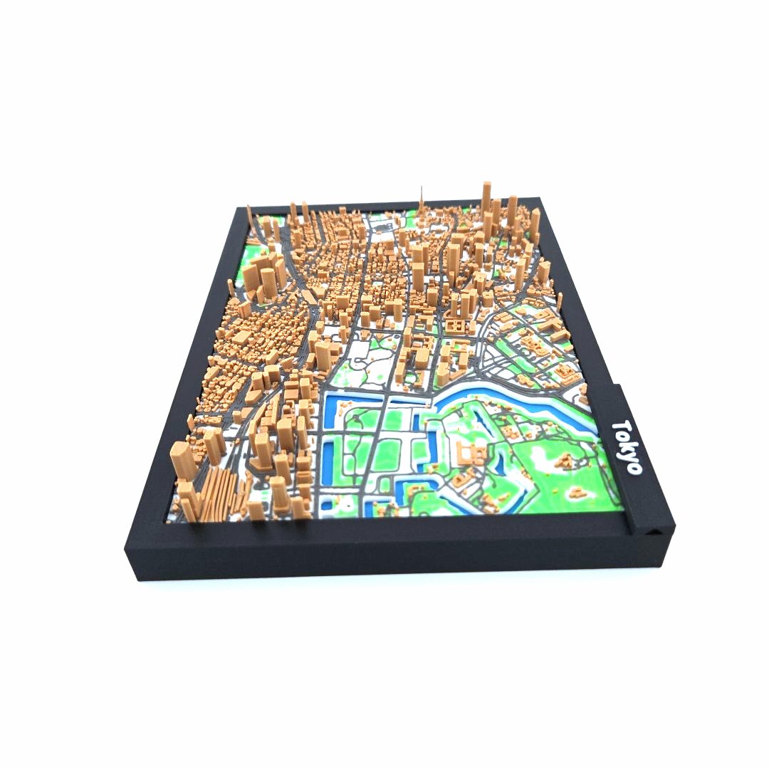 3D Miniature Model of Tokyo – Framed Architectural City Map with Urban Landmarks