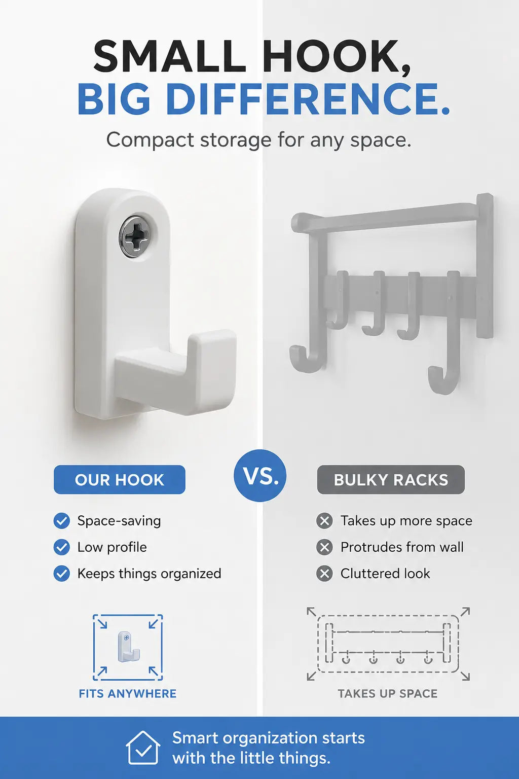Minimal Wall Hook - White Screw-Mounted Coat and Towel Hook Sancticraft