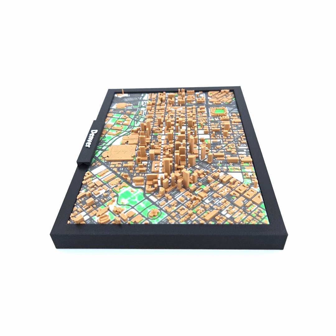 3D Miniature Model of Downtown Denver – Framed Architectural Cityscape with Landmarks