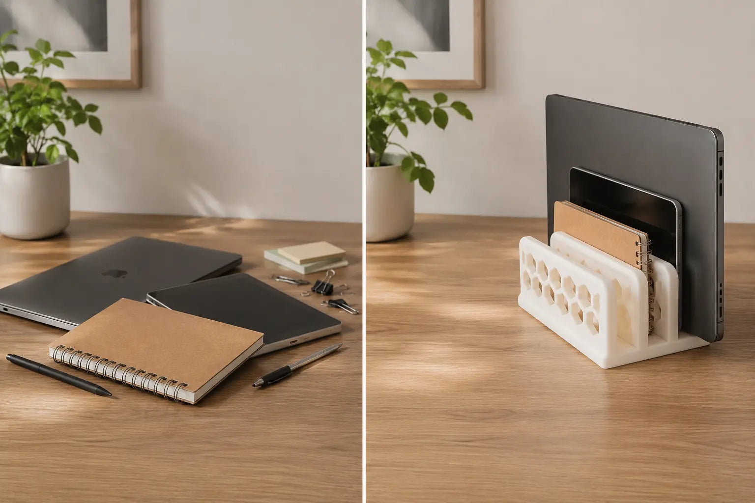 Vertical Laptop Dock - White Honeycomb Desk Dock Sancticraft