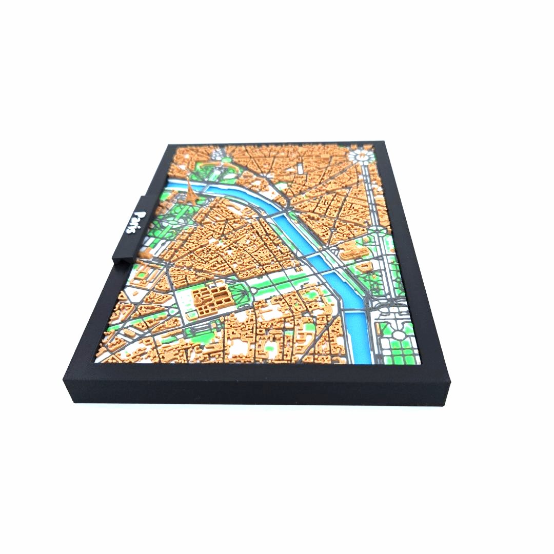 3D Miniature Model of Paris – Framed Architectural City Map with Iconic Urban Layout