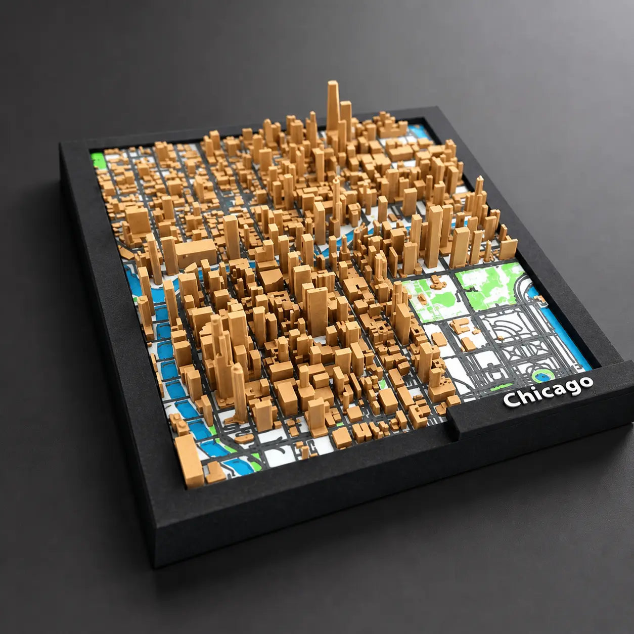 Layered Chicago city map framed desk and wall decor