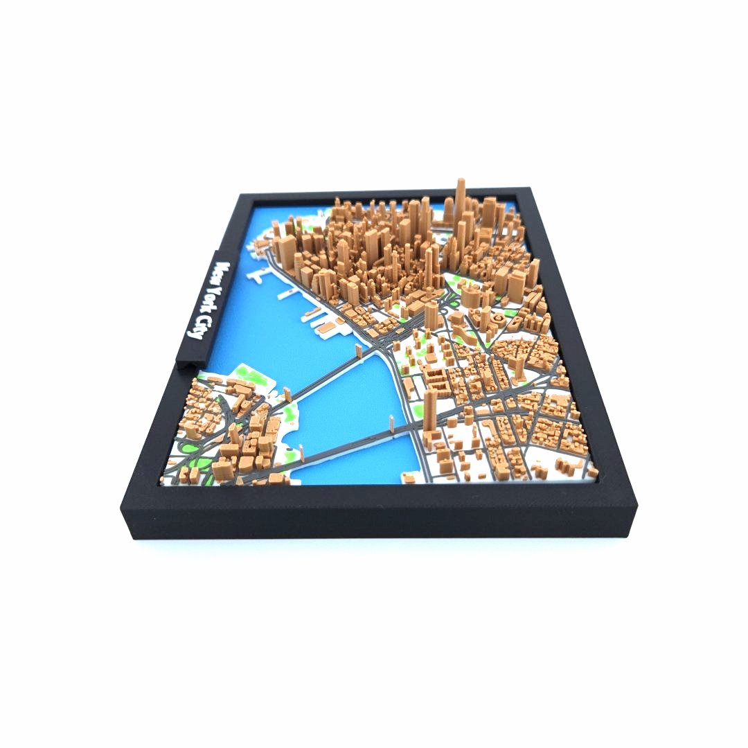 3D Miniature Model of New York City – Framed Architectural Cityscape with Landmarks