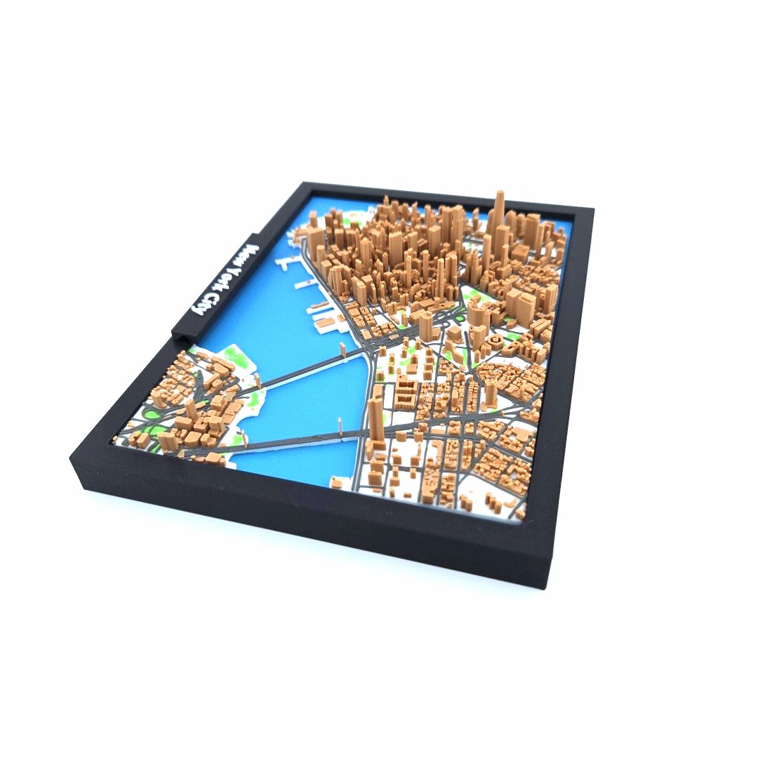 3D Miniature Model of New York City – Framed Architectural Cityscape with Landmarks