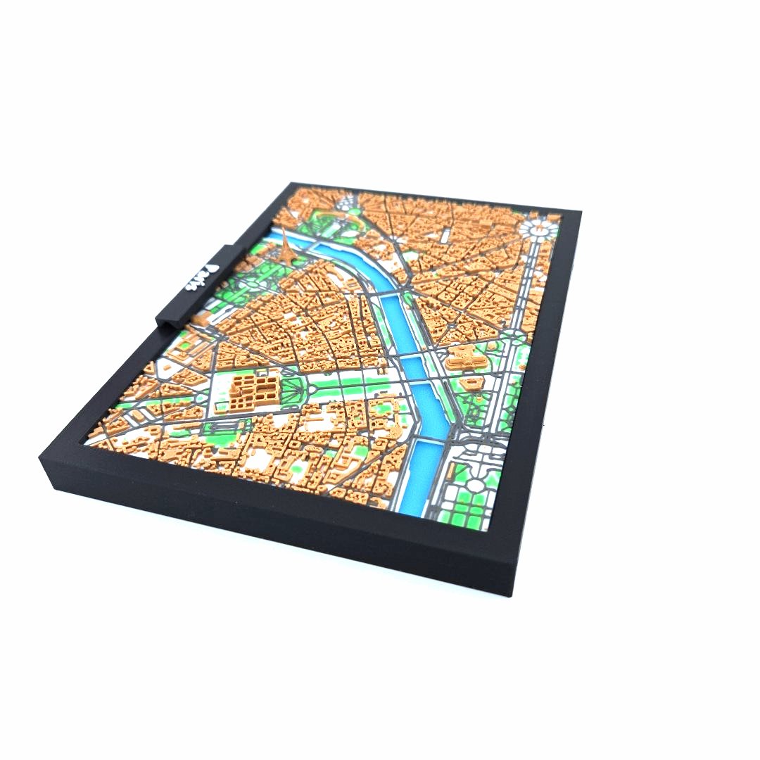 3D Miniature Model of Paris – Framed Architectural City Map with Iconic Urban Layout