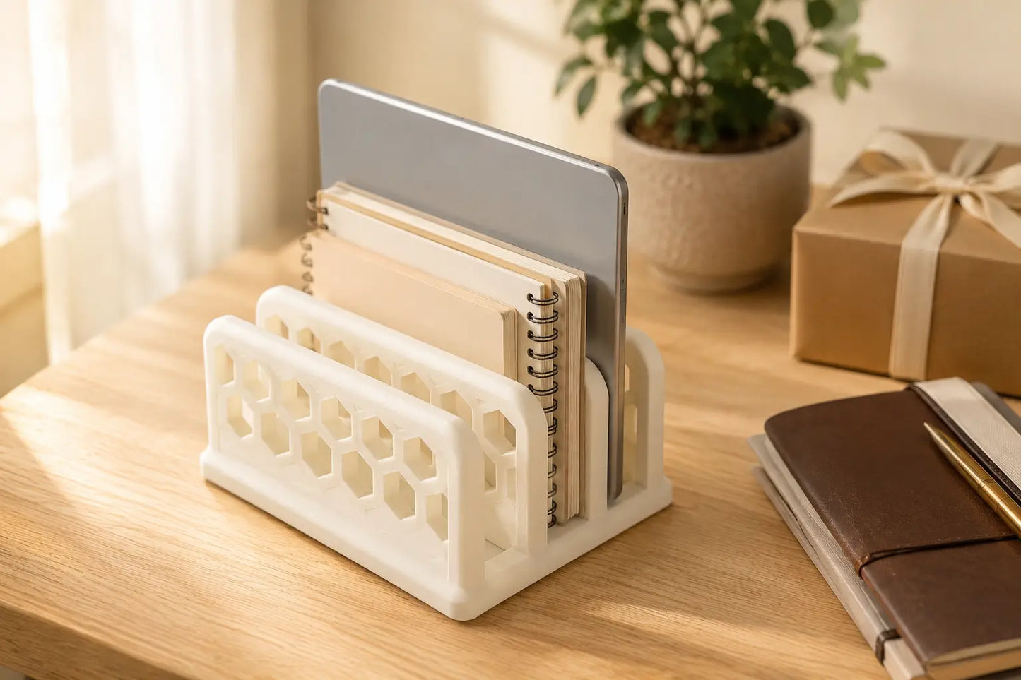 Vertical Laptop Dock - White Honeycomb Desk Dock Sancticraft