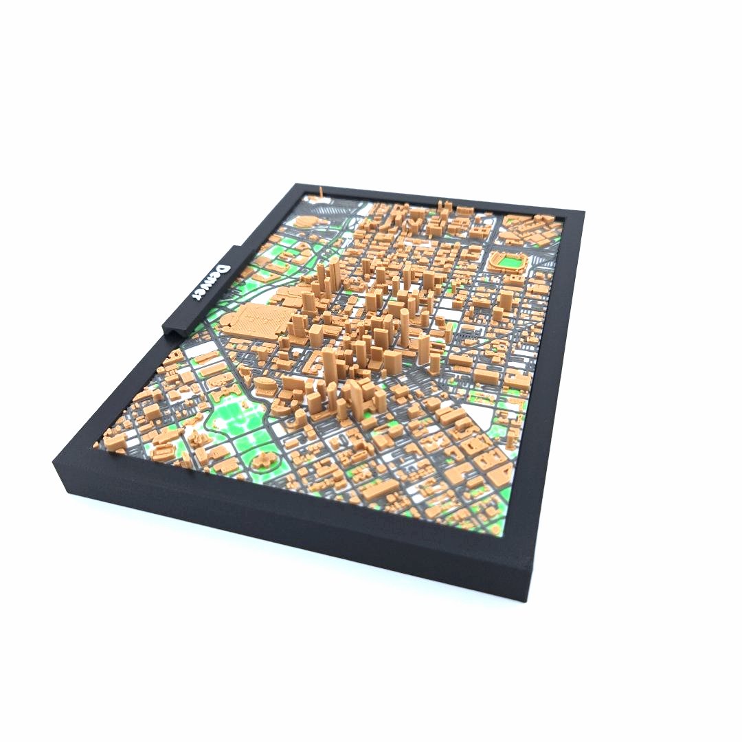 3D Miniature Model of Downtown Denver – Framed Architectural Cityscape with Landmarks