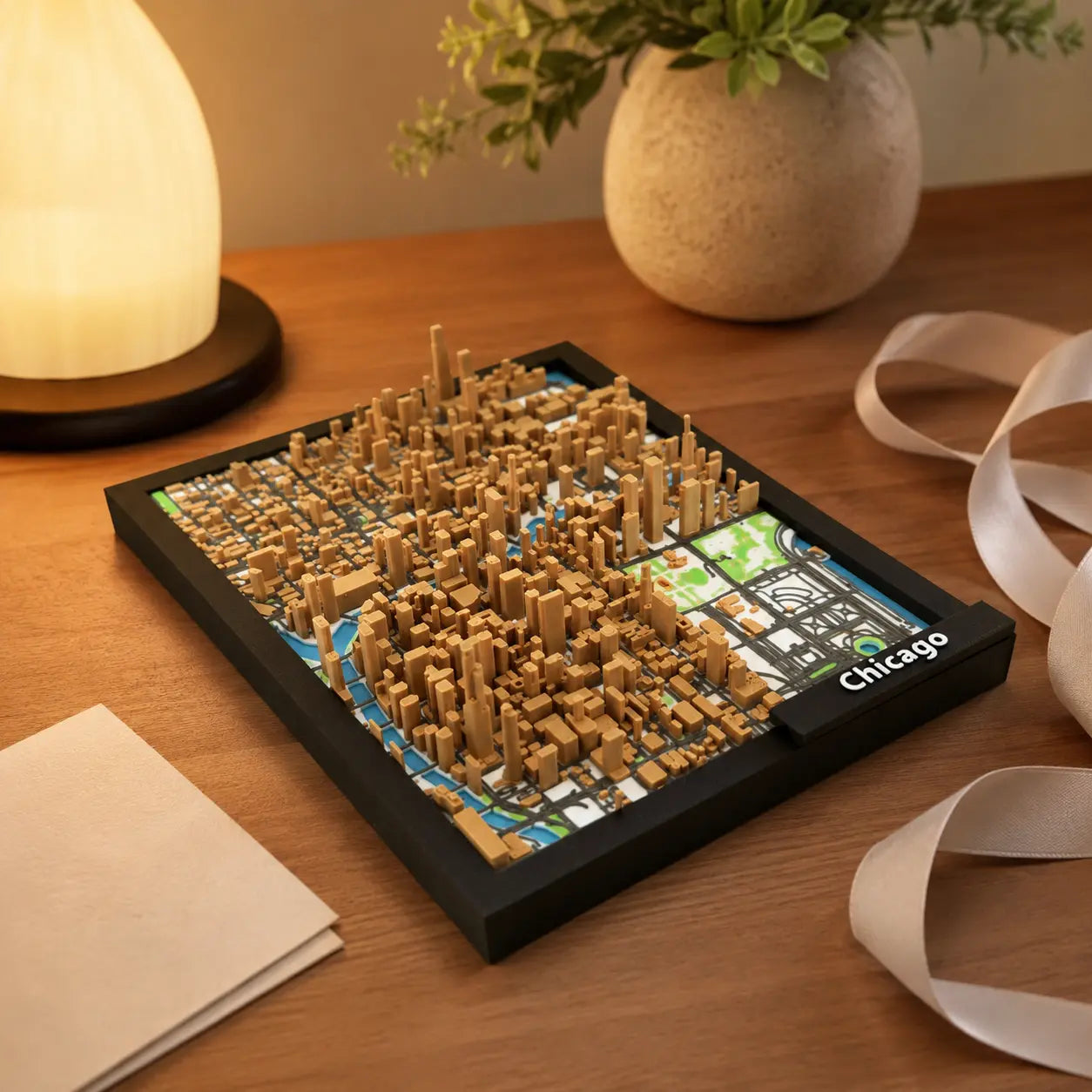 Chicago 3D city map detailed urban skyline model angle