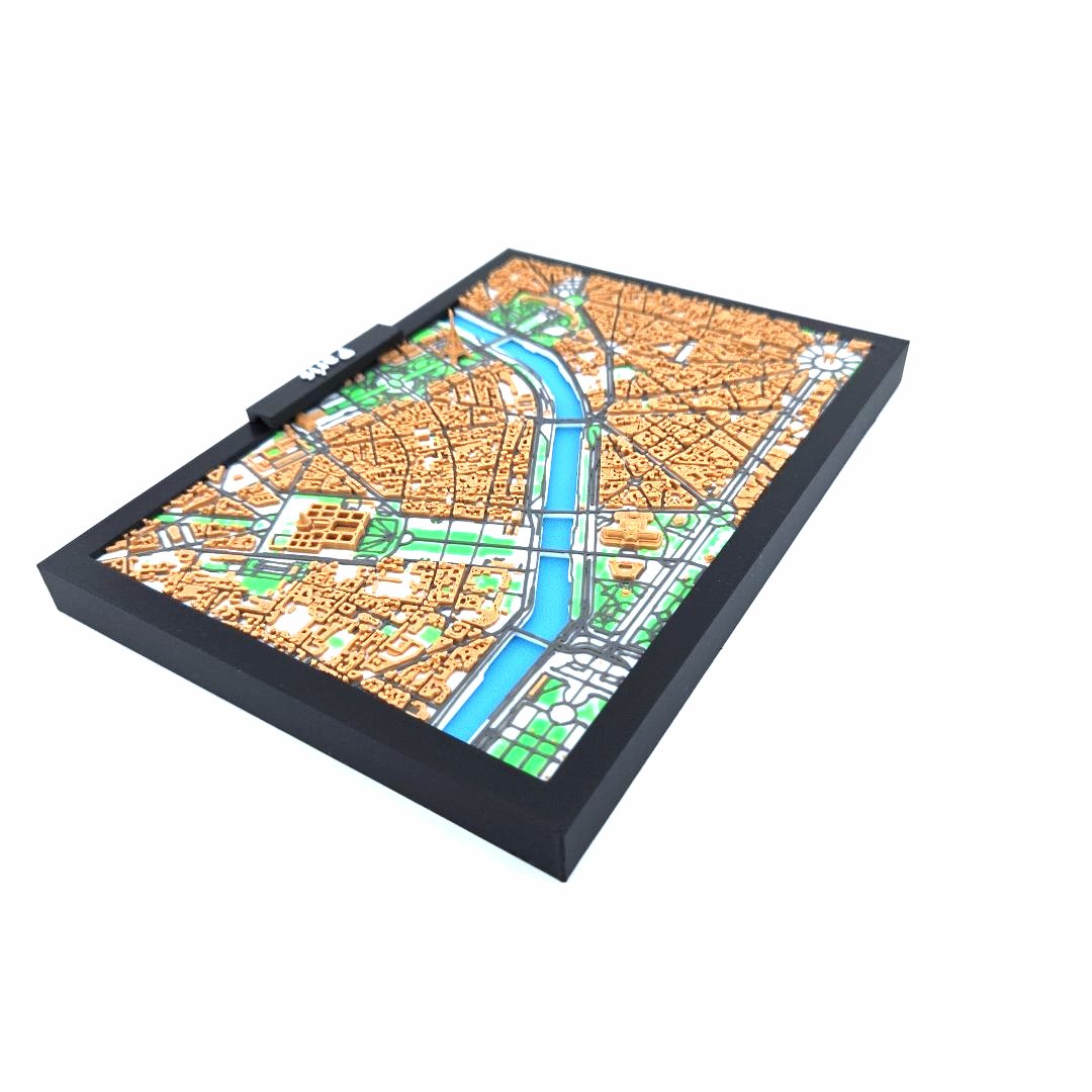 3D Miniature Model of Paris – Framed Architectural City Map with Iconic Urban Layout