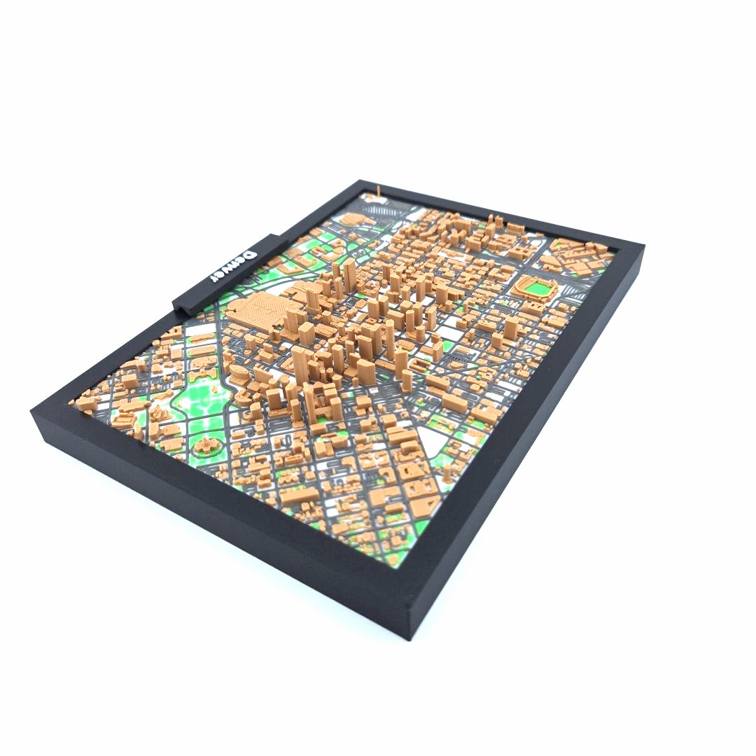 3D Miniature Model of Downtown Denver – Framed Architectural Cityscape with Landmarks