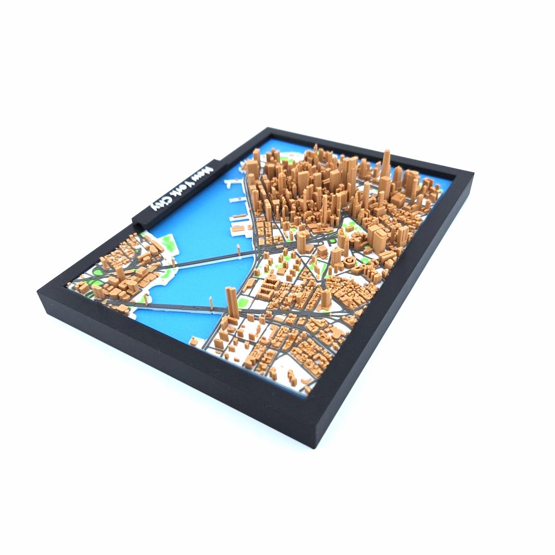 3D Miniature Model of New York City – Framed Architectural Cityscape with Landmarks