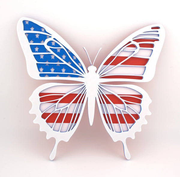 Patriotic butterfly wall art red white and blue American decor
