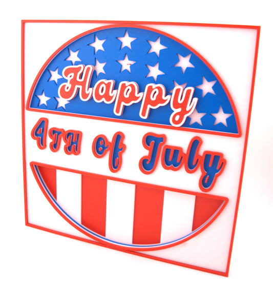 Happy 4th of July Sign Patriotic Wall Decor Reusable Red White and Blue Door Hanger Independence Day Decoration for Porch Mantel or Party