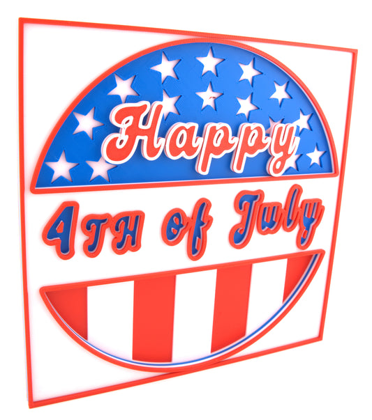 Happy 4th of July Sign Patriotic Wall Decor Reusable Red White and Blue Door Hanger Independence Day Decoration for Porch Mantel or Party
