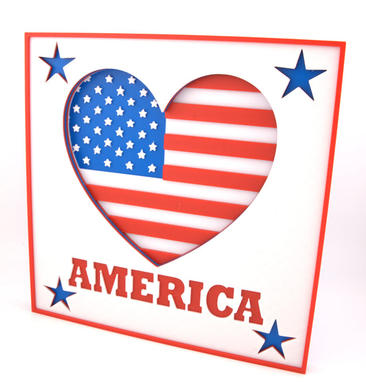 4th of July Decor Patriotic Heart Flag Sign with America Text Red White Blue Wall Plaque Independence Day Gift USA Home Decoration