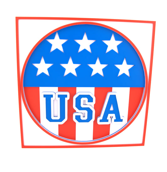 USA Patriotic Wall Plaque Red White Blue Layered Sign July 4th Porch Decor Veterans Gift American Flag Wall Art Indoor Outdoor Decor