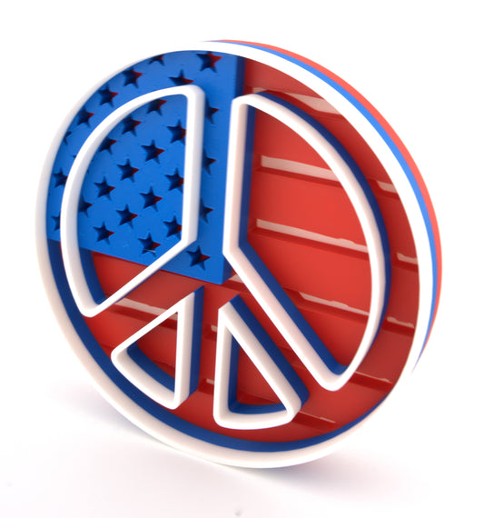 Peace Sign Wall Art Patriotic Red White Blue Plaque 4th of July Decoration American Flag Decor Memorial Veterans Day Gift USA